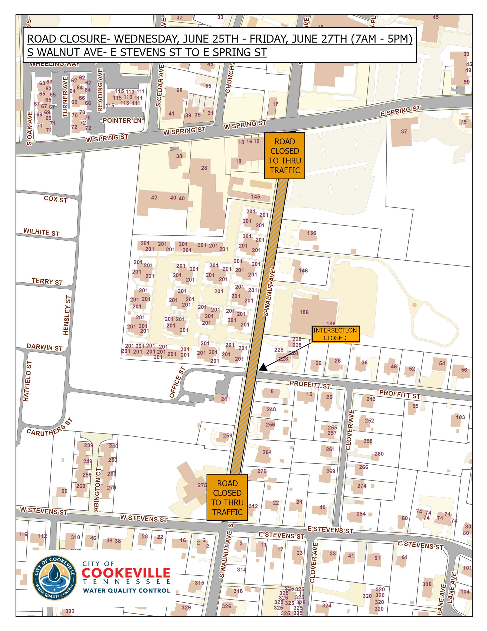South Walnut Road Closure- June 25th-June 27th