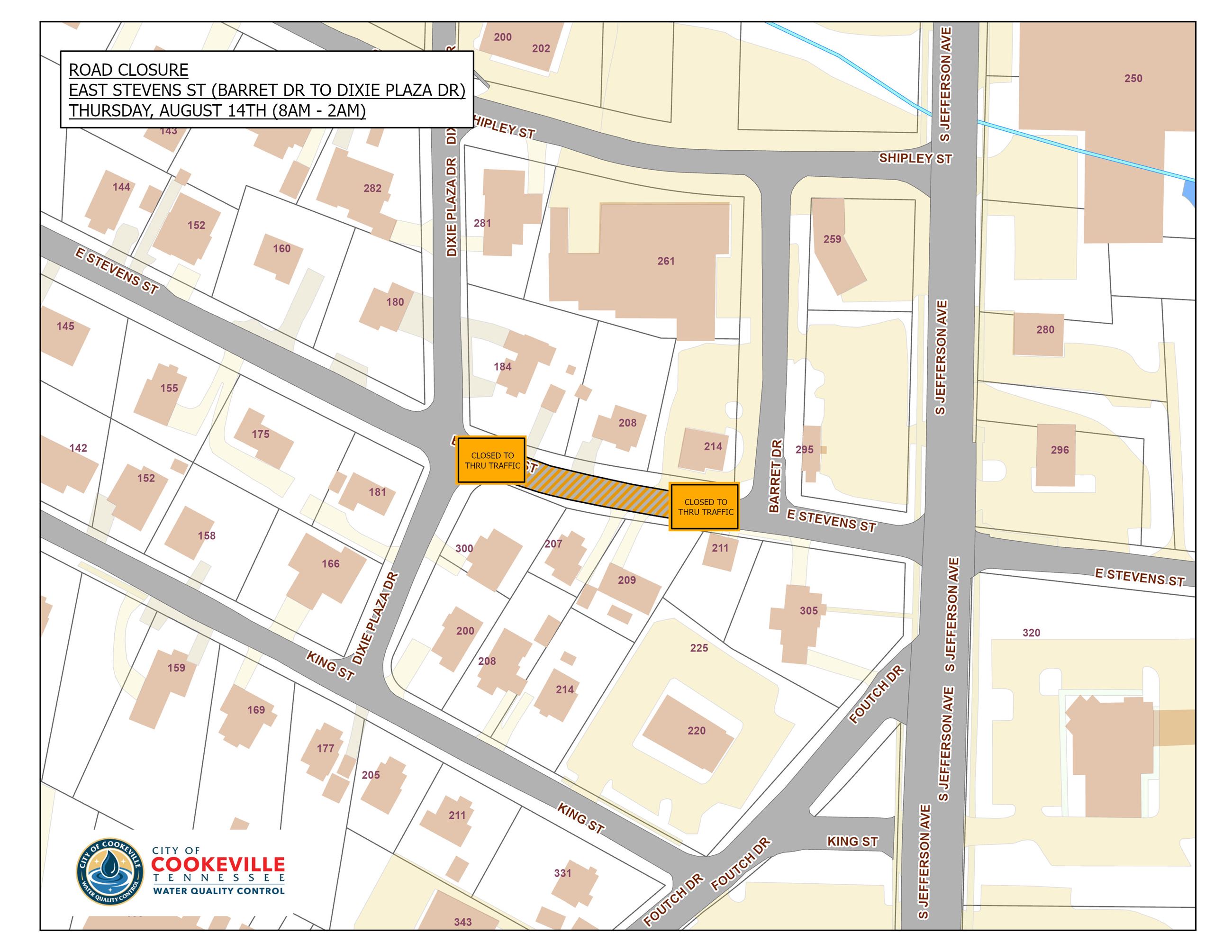 ROAD CLOSURE- E STEVENS ST (AUG 14TH)