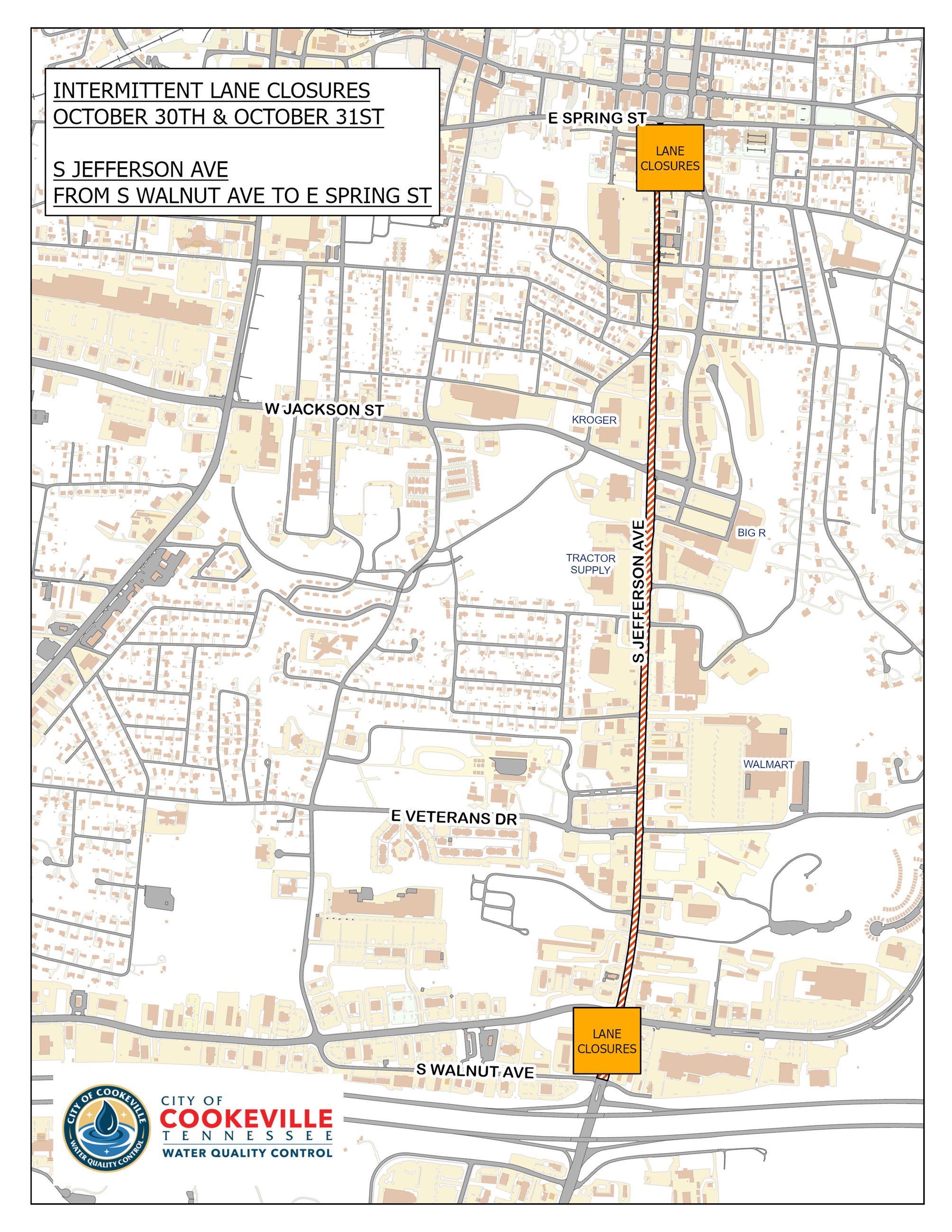 S Jefferson Ave Lane Closures- Oct 30th and 31st