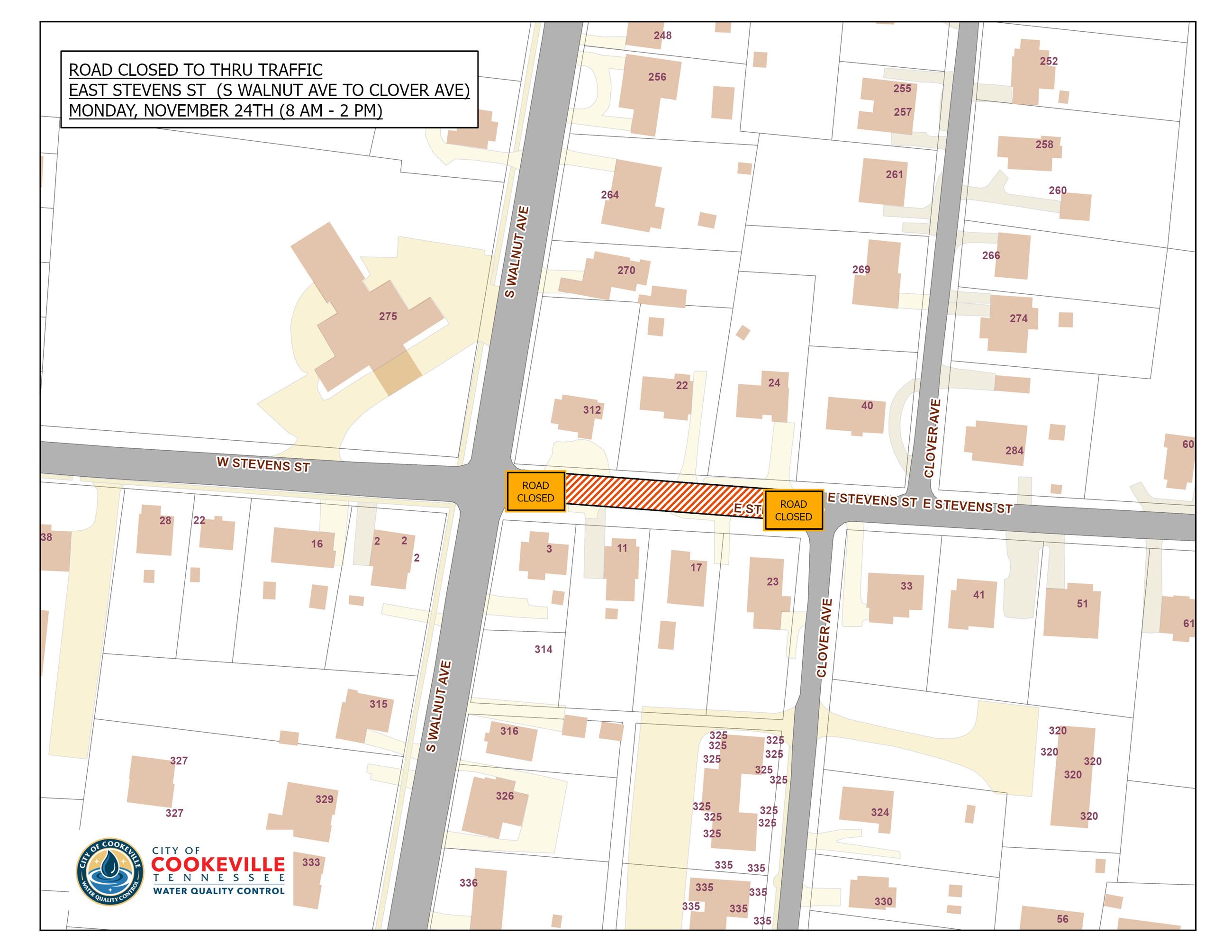 ROAD CLOSURE- E STEVENS ST (NOV 24TH)