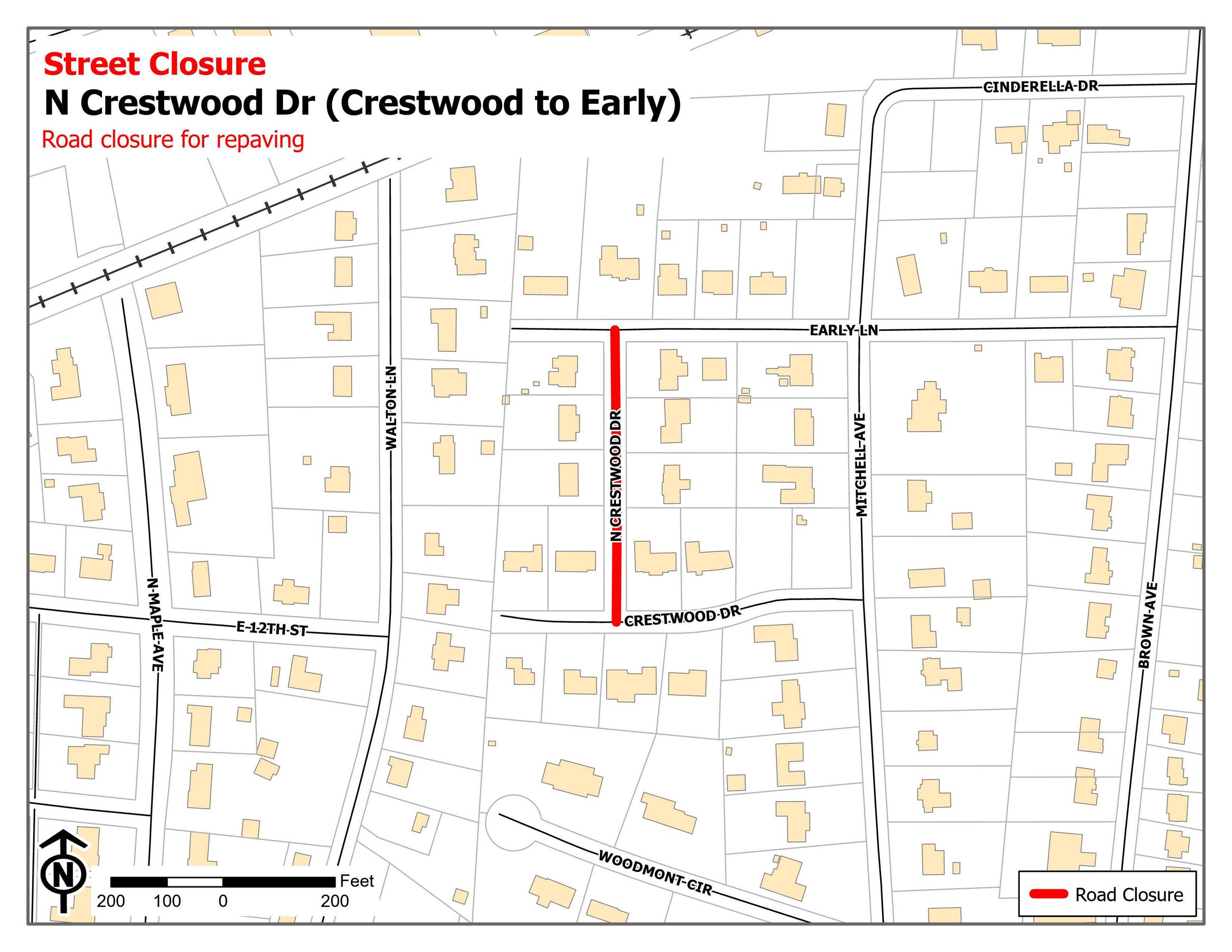 Road Closure Map for N Crestwood
